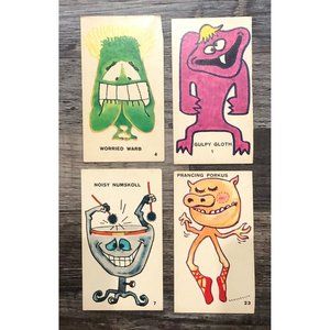 Vtg 1966 Nestle Monster Trading Card Lot of 4 Worried Warb Gulpy Gloth Numskoll